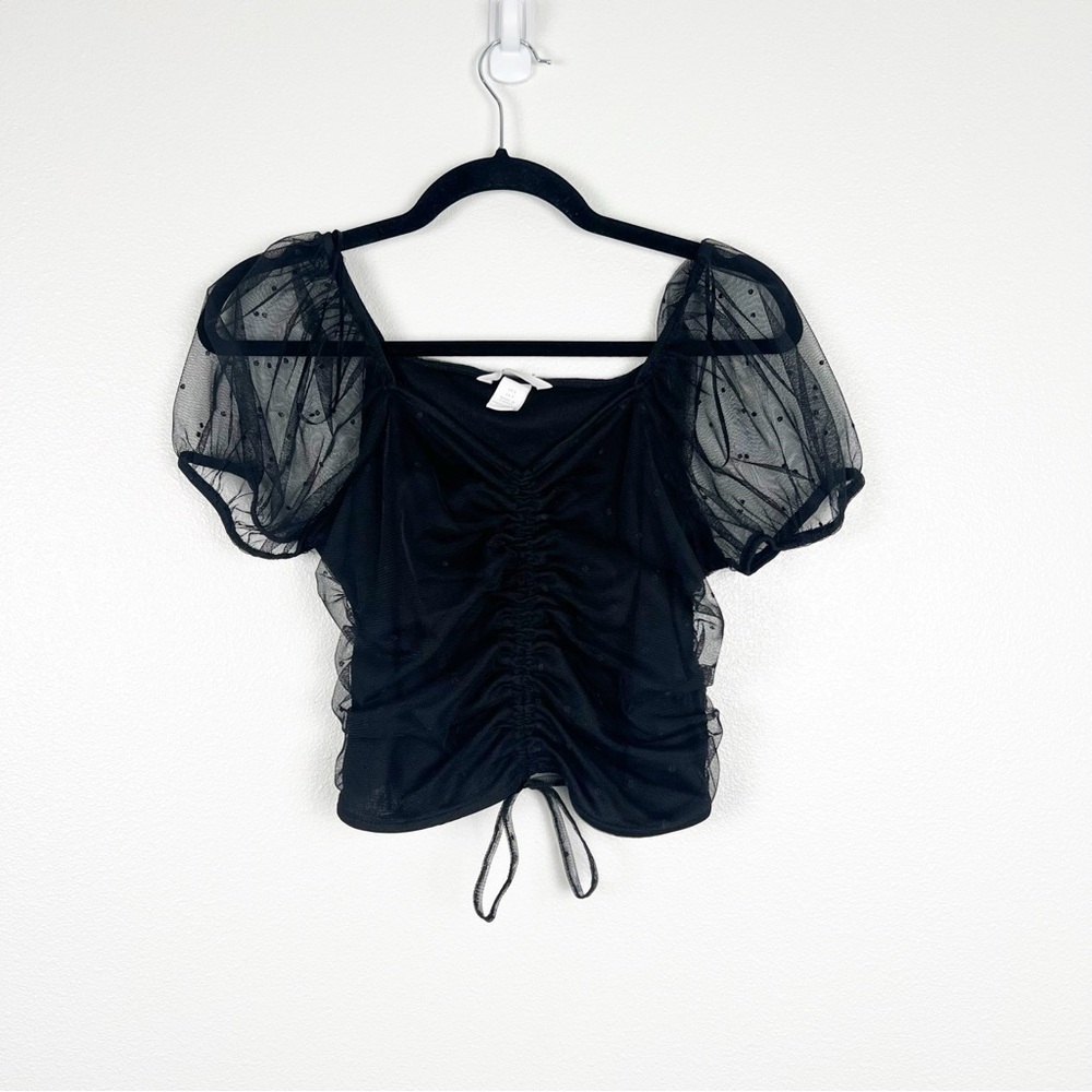 H&M short Sleeve Mesh Blouse Black Sz S‎
